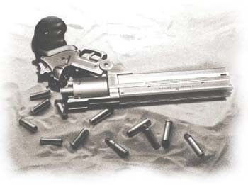 Actual custom made version of gun used by cartoon hero Vash in the Japanese animated series Trigun.