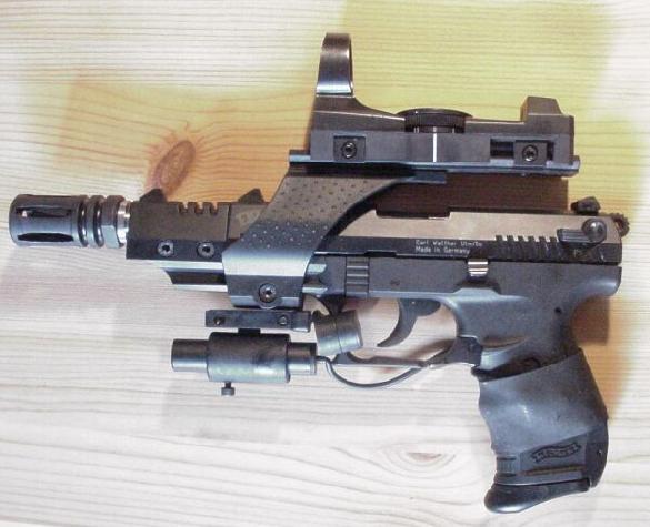 Walther P22 target with AR 15 flash hidder